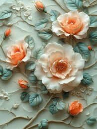 奶白墙面立体玫瑰