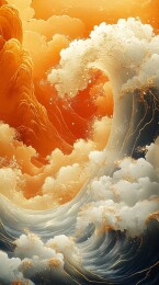 大浪涛涛金线绘