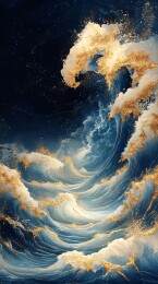 大浪涛涛金线绘