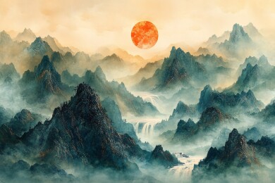 龙形起伏绣艺山水