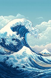 大浪蓝白艺术插画