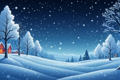 雪夜景房子和树木