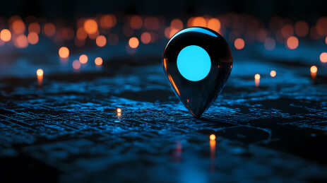 蓝色定位针与城市地图