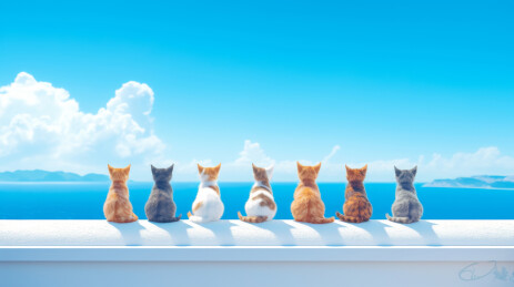 七只小猫眺望大海