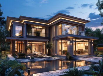 傍晚现代豪宅外景