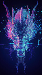 霓虹色调的龙首线框图