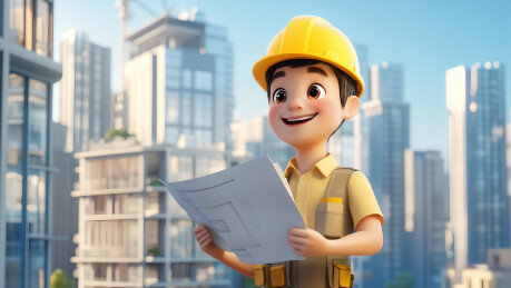 城市背景中的建筑工人