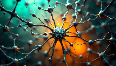 神经元精细结构与绚丽背景