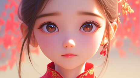 红衣少女唯美写实画像