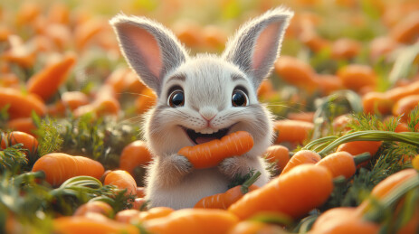 萌兔采摘胡萝卜田园卡通图