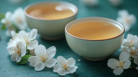 清雅茶盏春意盎然