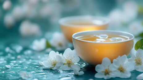 清雅茶盏春意盎然