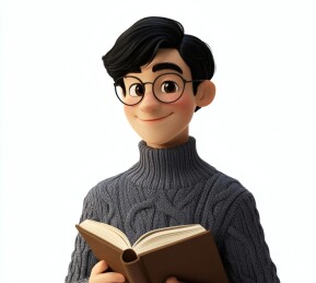 戴眼镜持书的高领衫男生