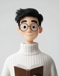 戴眼镜持书的高领衫男生