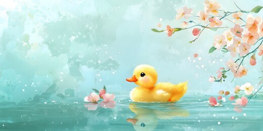 春日小鸭戏水图