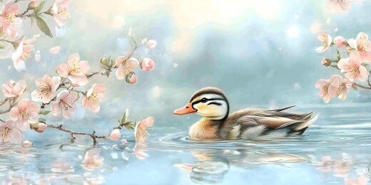 花间嬉戏小鸭子
