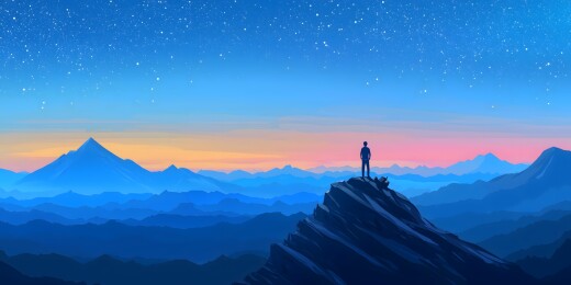 星空下的山巅眺望