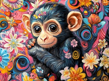 花丛中的可爱小猴