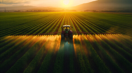 现代化农业机械正在喷洒农药