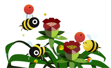 花丛中飞舞的蜜蜂矢量插画免扣元素