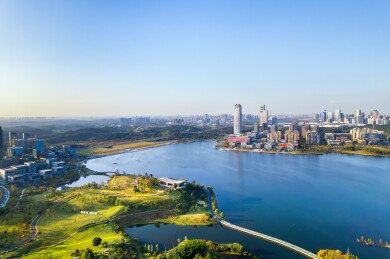 成都天府新区兴隆湖和科学城白昼下午航拍