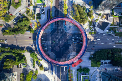 成都高新区金融城交子之环白昼晴天航拍俯视