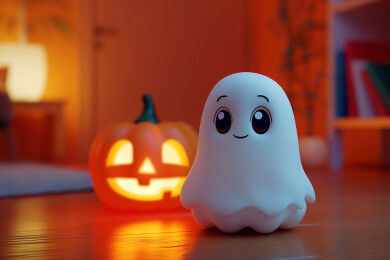 万圣节装饰白色幽灵和南瓜头