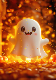 万圣节装饰白色幽灵和南瓜头