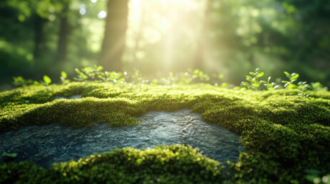 阳光下的青苔石块