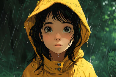 雨中可爱的小女孩