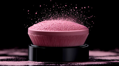 化妆刷沾取粉色粉末