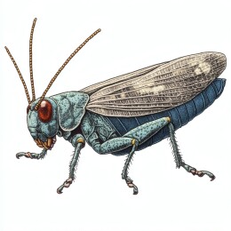蓝身红眼的蝗虫插画