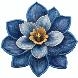 蓝色牛仔布刺绣花朵图案