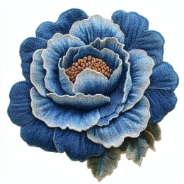 蓝色刺绣牡丹花图案