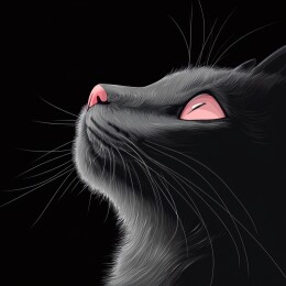 仰望天空的猫咪 黑白背景下的艺术肖像