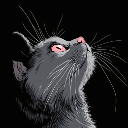 仰望天空的猫咪 黑白背景下的艺术肖像