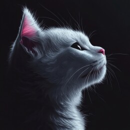 仰望天空的猫咪 黑白背景下的艺术肖像