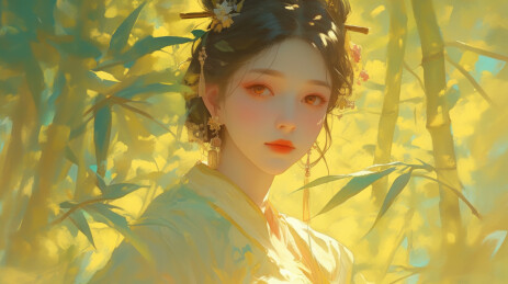 竹林中淡雅女子画像