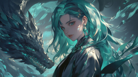 碧发少女与黑龙画像