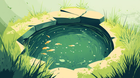 林中水潭中的小鱼游动插画