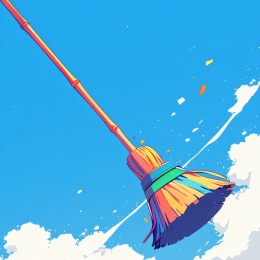 彩色卡通风格魔法扫帚