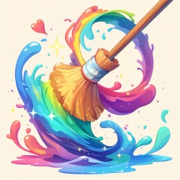 彩色卡通风格魔法扫帚