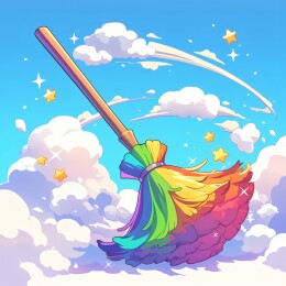 彩色卡通风格魔法扫帚