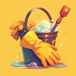 卡通风格清洁水桶与拖把