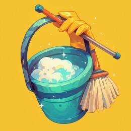 卡通风格清洁水桶与拖把