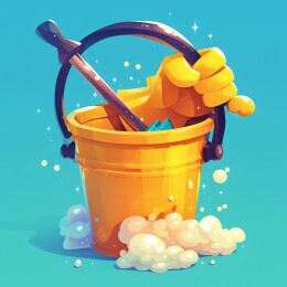卡通风格清洁水桶与拖把