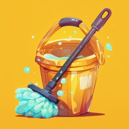 卡通风格清洁水桶与拖把