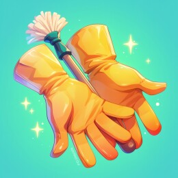 戴手套手持清洁铲的画面