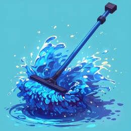 蓝色水花中的清洁拖把