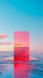 粉色玻璃方碑日落